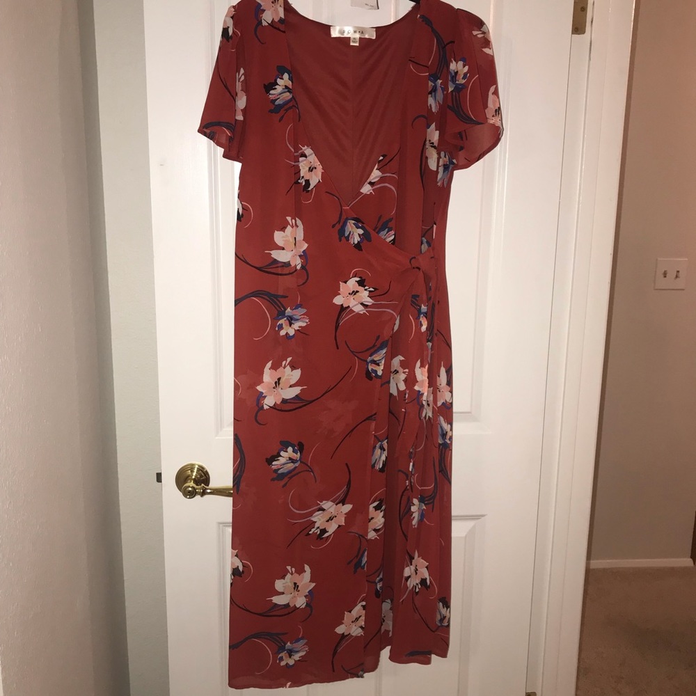 Row A rust floral wrap dress